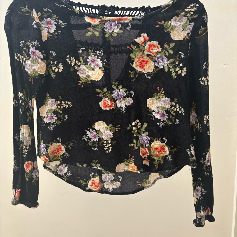 Floral Sheer Black Women's Blouse